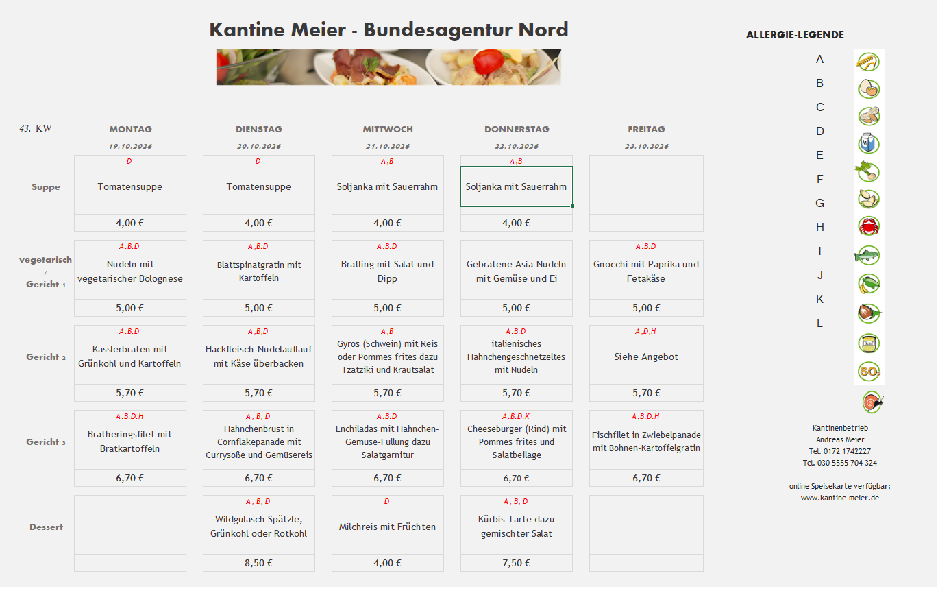 Speiseplan Kantine Meier